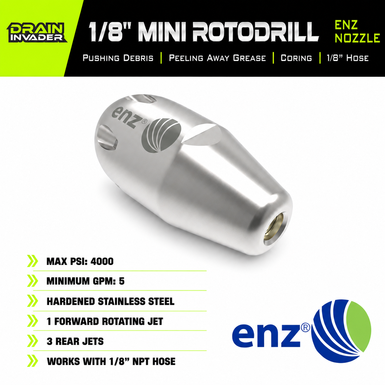 ENZ® Mini Rotodrill Coring/Pushing Nozzle, 1/8"