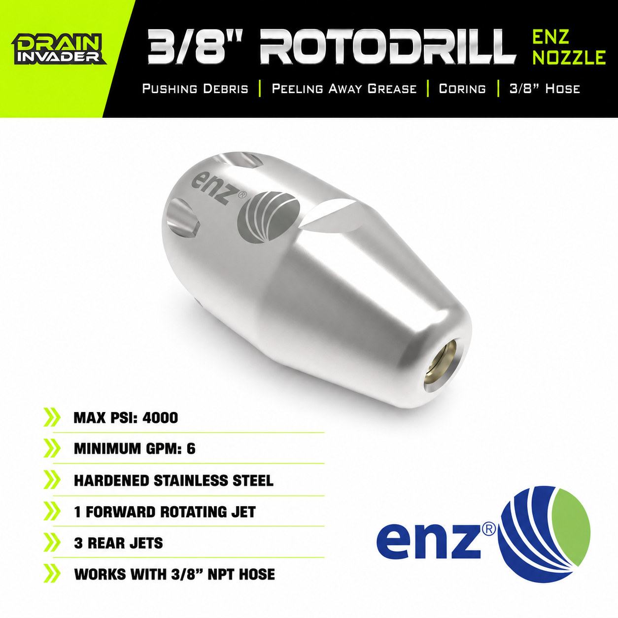 ENZ® Rotodrill Coring/Pushing Nozzle, 3/8"