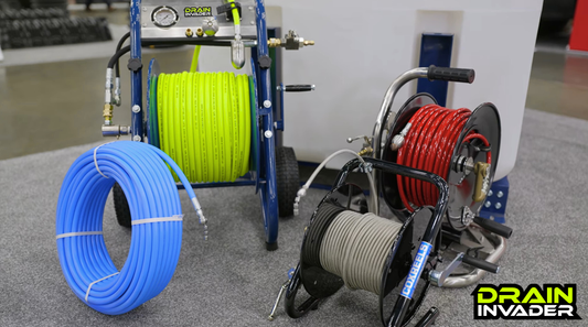 Drain Invader Jetting Accessories including Jetting Hose, Reels and Nozzles