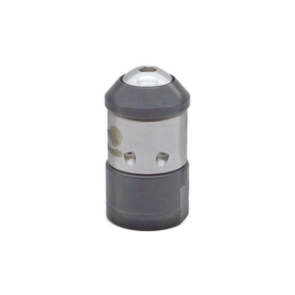 A stainless steel 1/4" Grease Hog nozzle with four rotating jets for pipes.