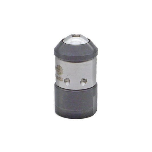A stainless steel 1/4" Grease Hog nozzle with four rotating jets for pipes.