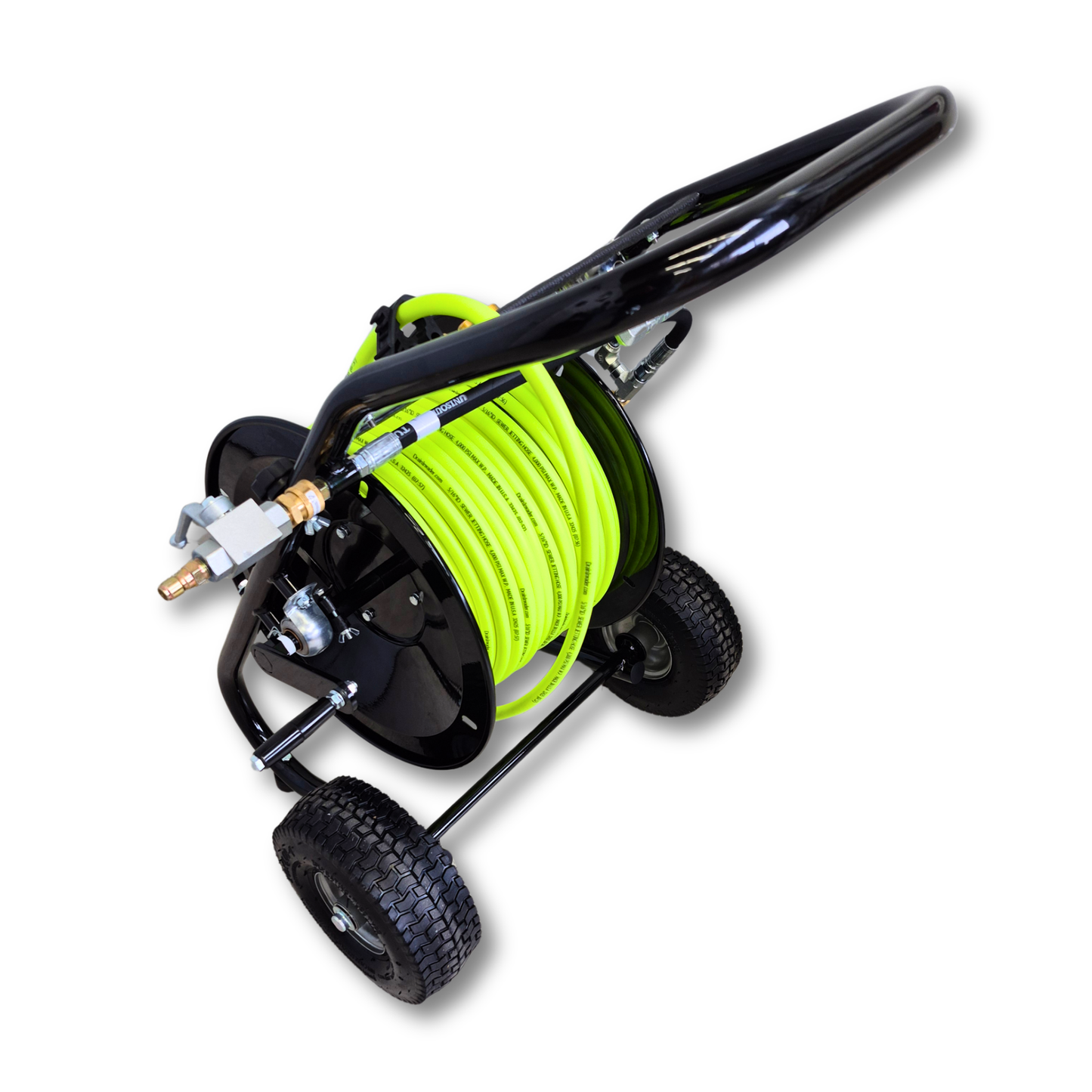 Portable Heavy Duty Deluxe Folly-Mounted Hose Reel with Jetting Hose