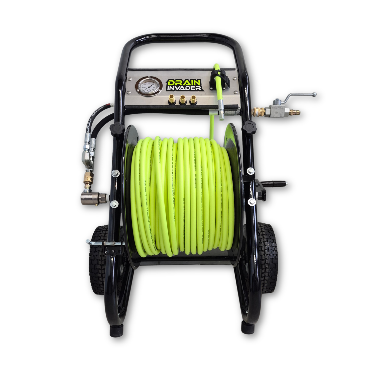 Portable Heavy Duty Deluxe Folly-Mounted Hose Reel with Jetting Hose