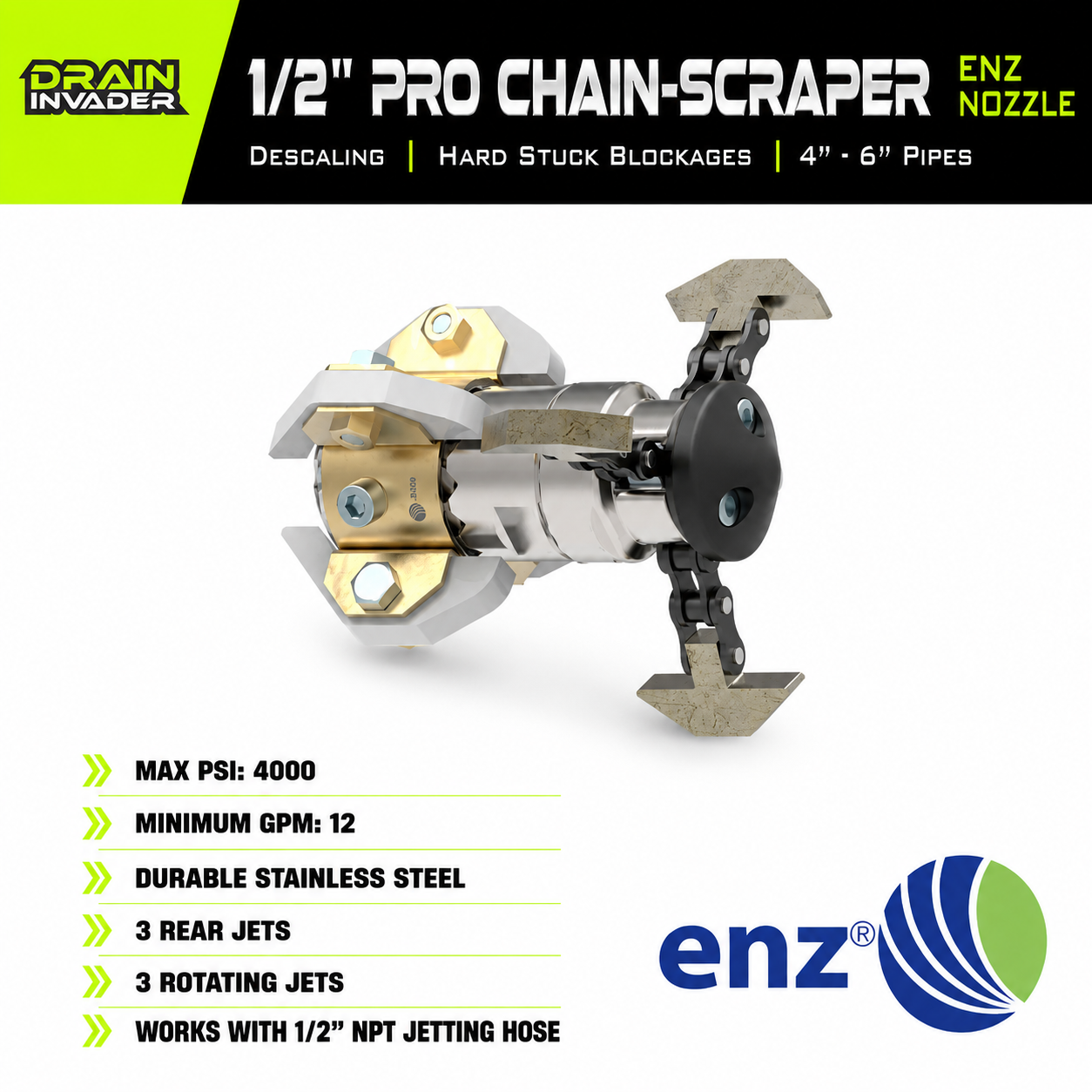 ENZ® PRO Chain-Scraper Nozzle, 1/2"