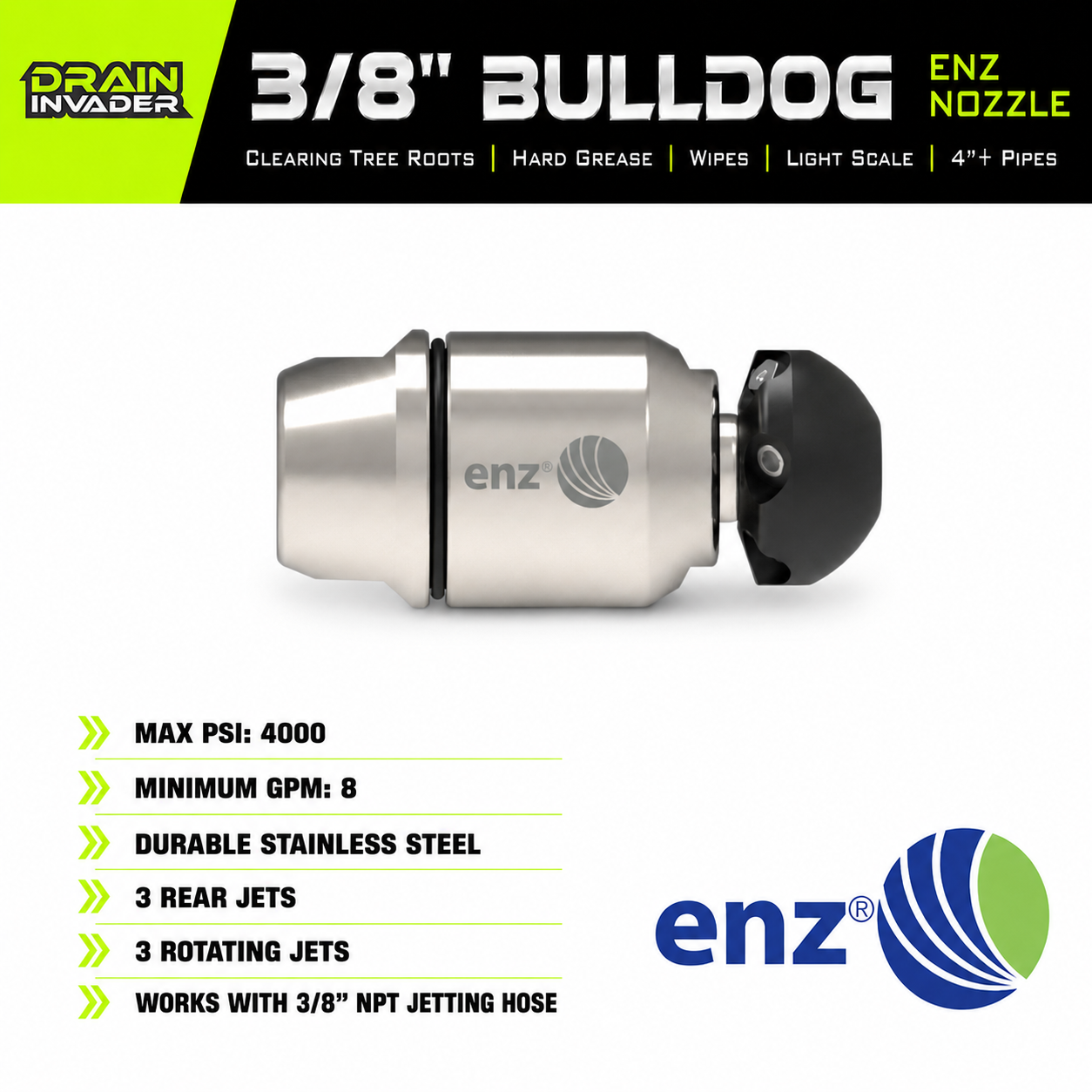 ENZ® Bulldog Maintenance-Free Rotation Nozzle, 3/8"