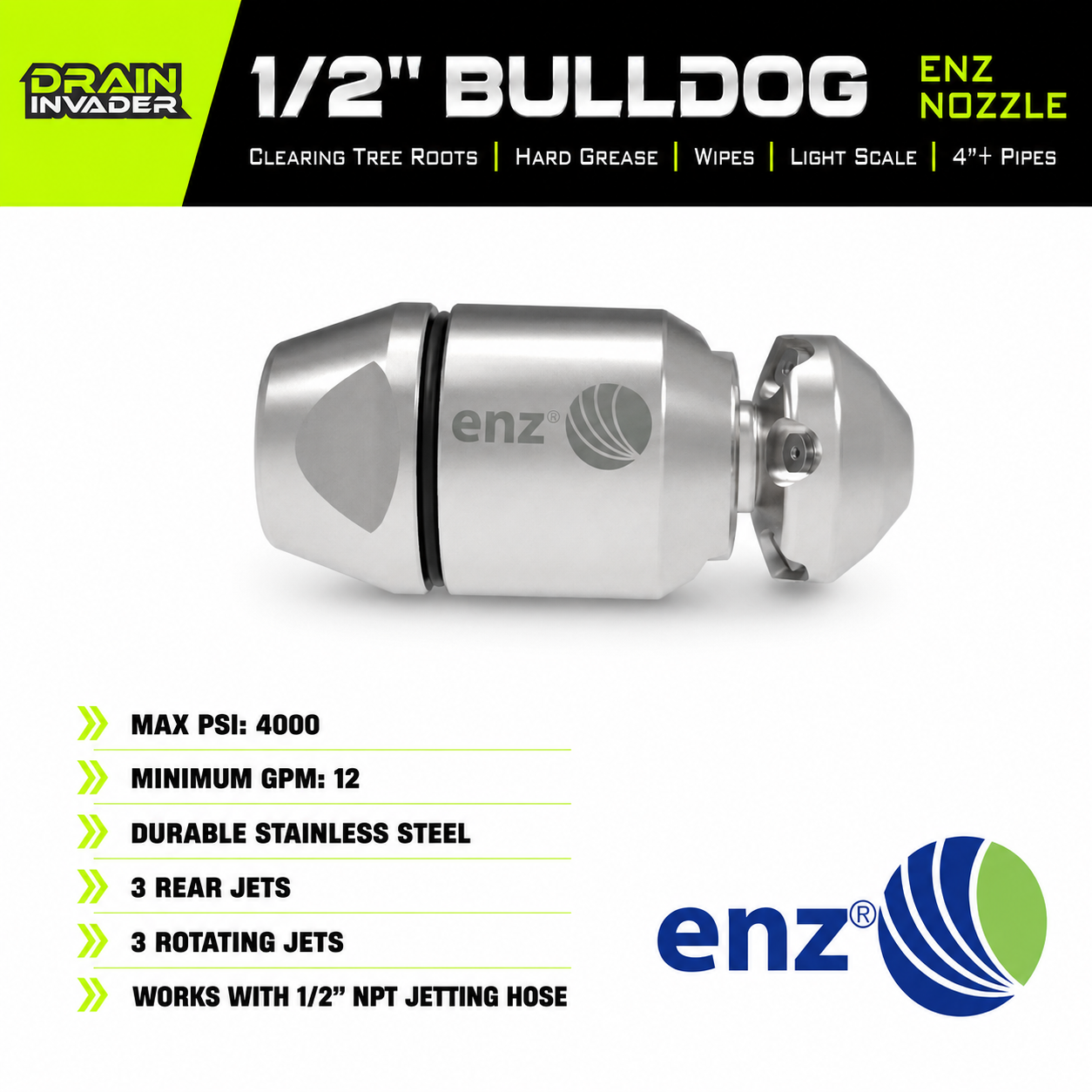 ENZ® Bulldog Maintenance-Free Rotation Nozzle, 1/2"