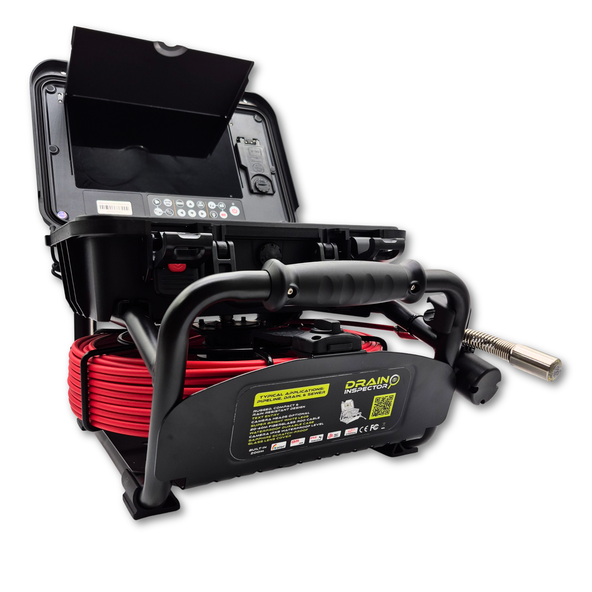 Drain Invader HD Bundle (Drain Invader HD, Drain Inspector, 1/8" Grease Hog Nozzle, Hand-Carry Hose Reel w/ 50' - 100' Stainless Steel Hose)
