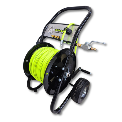Portable Heavy Duty Deluxe Folly-Mounted Hose Reel with Jetting Hose
