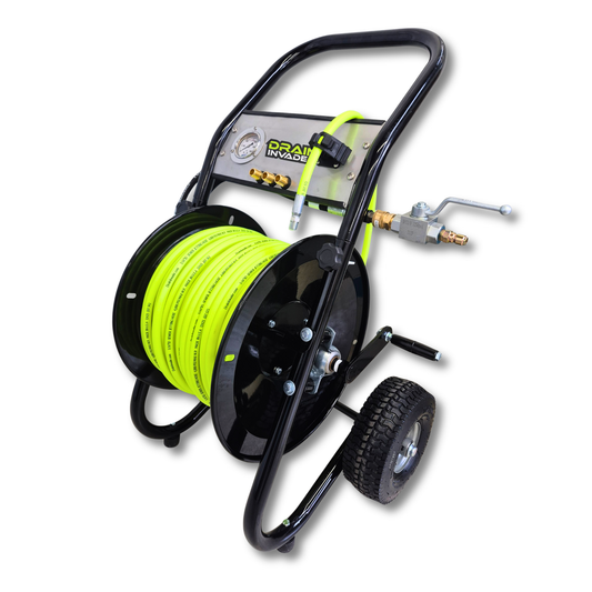 Portable Heavy Duty Deluxe Folly-Mounted Hose Reel with Jetting Hose