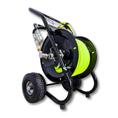 Portable Heavy Duty Deluxe Folly-Mounted Hose Reel with Jetting Hose