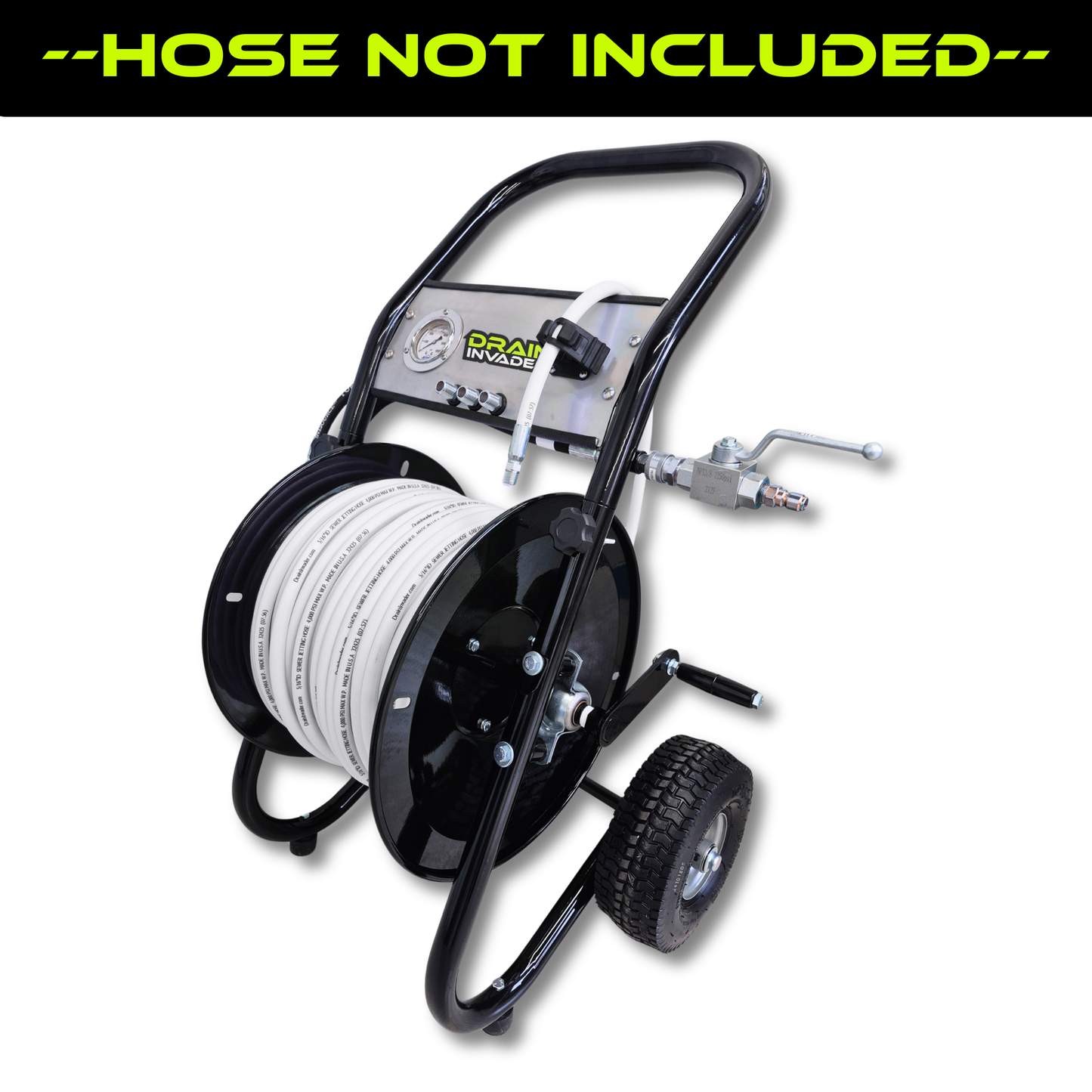Portable Heavy Duty Deluxe Folly-Mounted Hose Reel with Jetting Hose