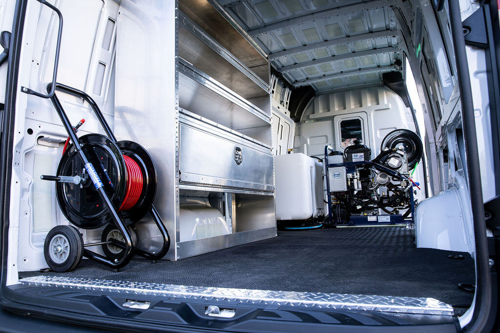 Portable Dolly Reel In Back of Jetting Van