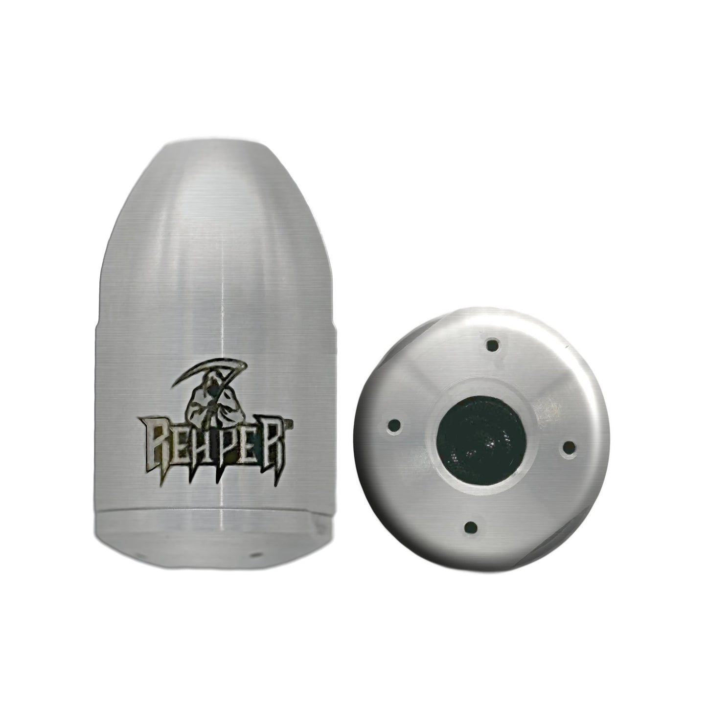 The image shows a silver-colored rotating jetting nozzle with the brand name 'Reaper' engraved on it. The nozzle has a conical shape with multiple openings and a central tungsten carbide jet.