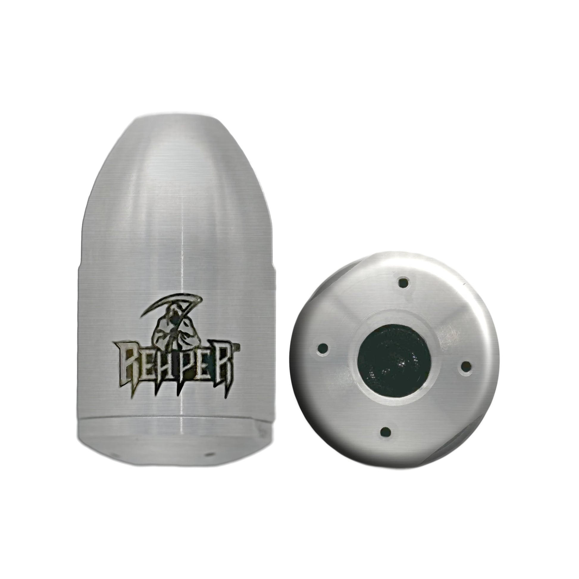 The image shows a silver-colored rotating jetting nozzle with the brand name 'Reaper' engraved on it. The nozzle has a conical shape with multiple openings and a central tungsten carbide jet.