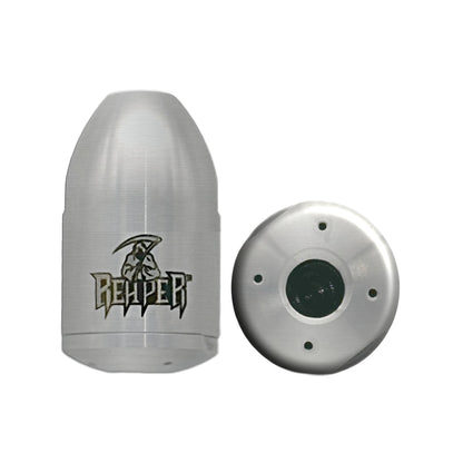 The image shows a silver-colored rotating jetting nozzle with the brand name 'Reaper' engraved on it. The nozzle has a conical shape with multiple openings and a central tungsten carbide jet.