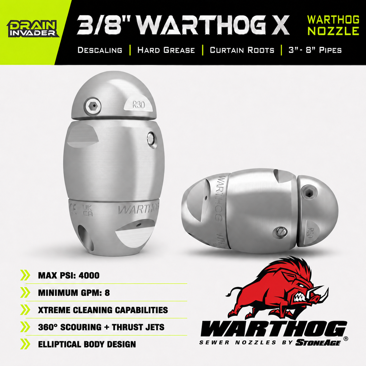 3/8" Warthog X Rotating Multi-Purpose Nozzle
